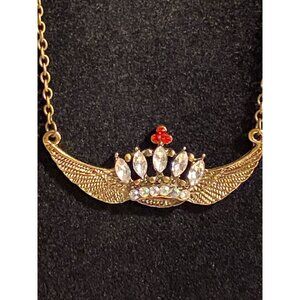Vintage Gold-Tone Necklace With Crown Pendant & Rhinestones